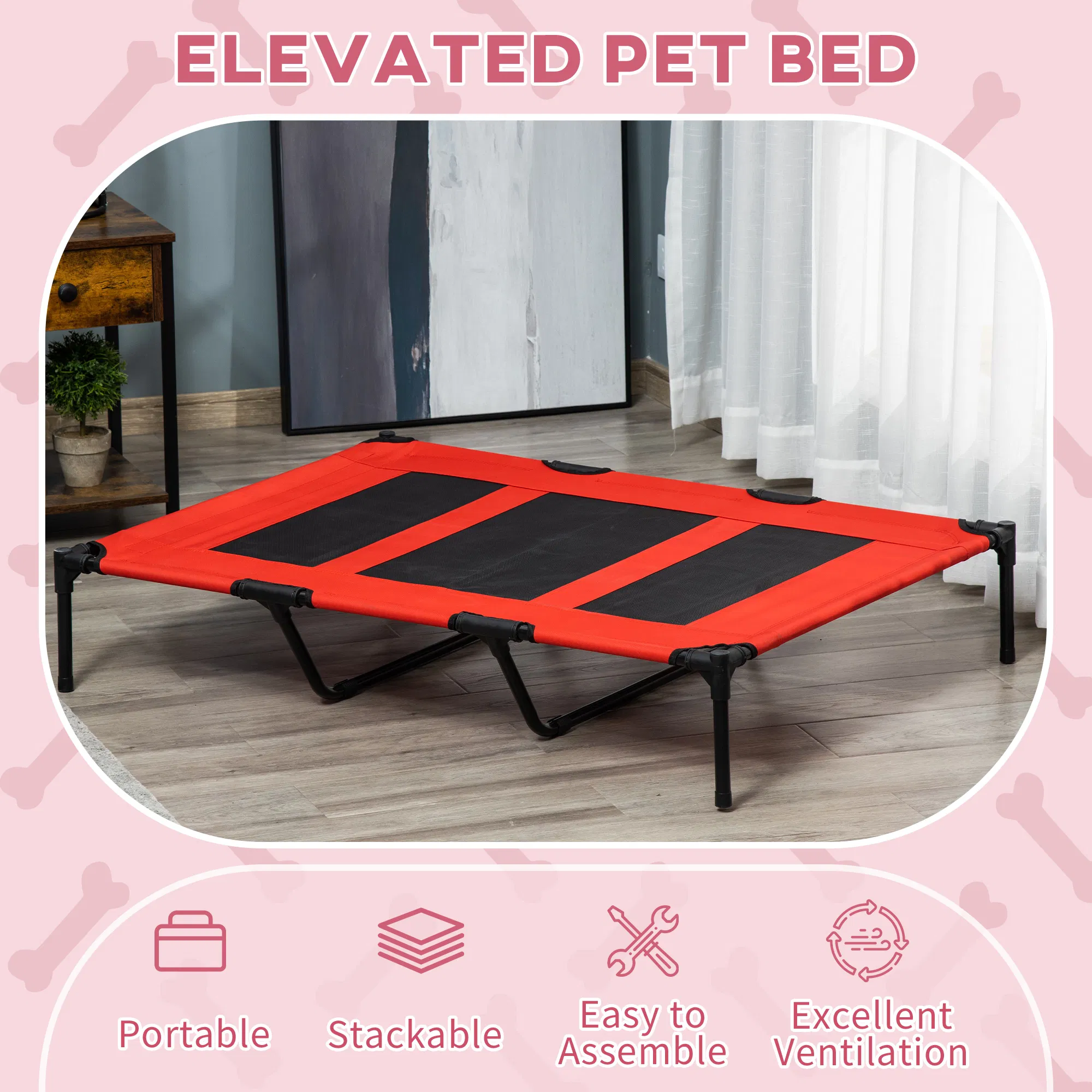 Elevated Dog Bed, Raised Dog Cot for XL Sized Dogs, Indoor & Outdoor, 48" x 36" x 9", Red — image 4