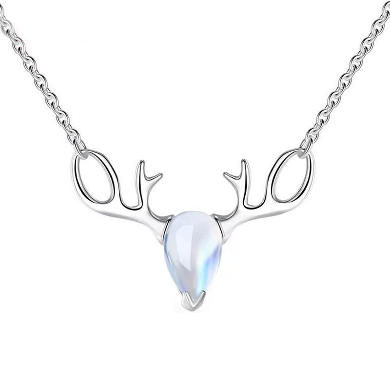 Cuello de Sello de Oro 925 con Peral de Luna del Bosque y Pendiente de Ciervo — imagen 2