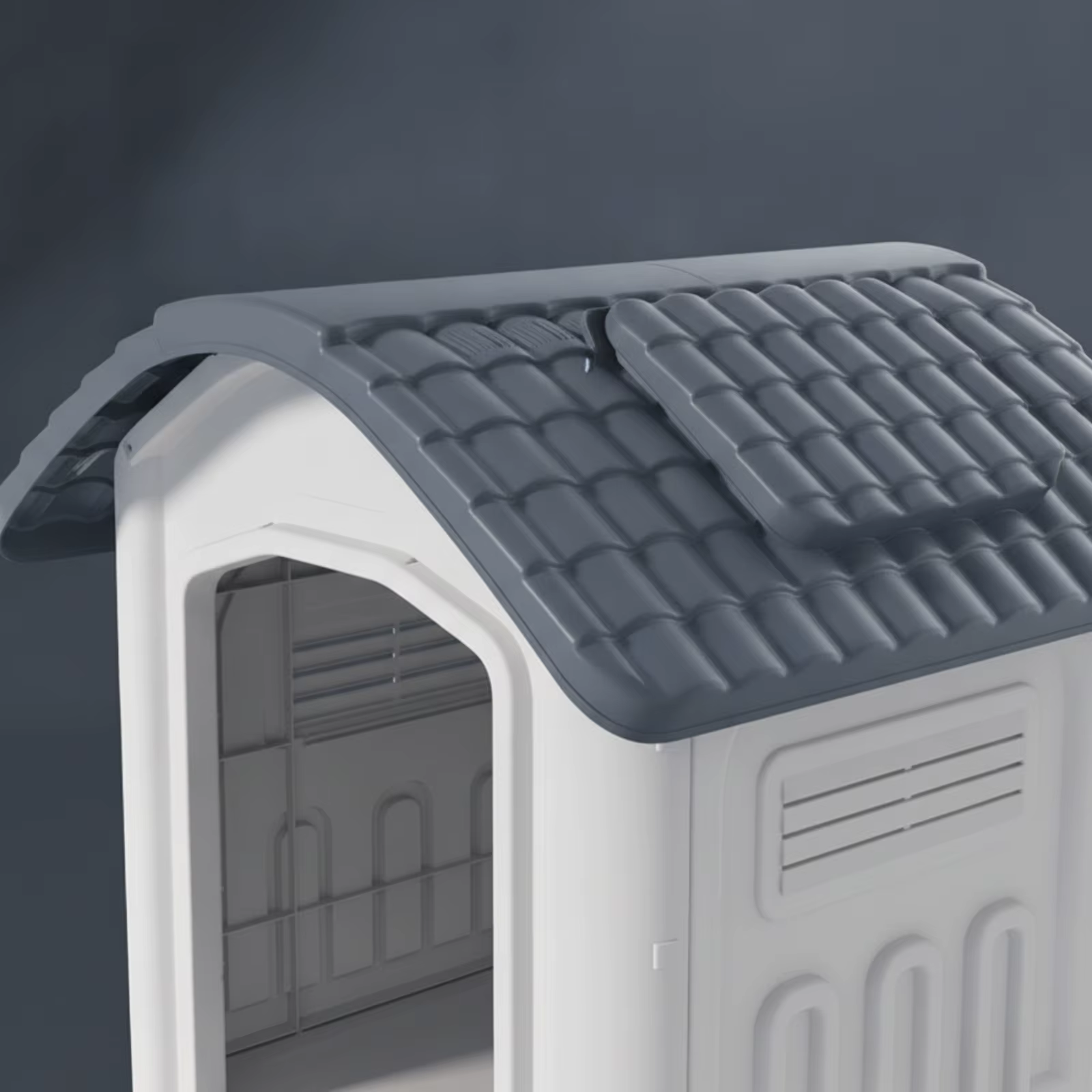 Weatherproof Pet House Plastic Dog Kennel with Slanted Roof Impermeable Raised Base Easy to Clean Dog Shelter for Outdoor Use — image 4