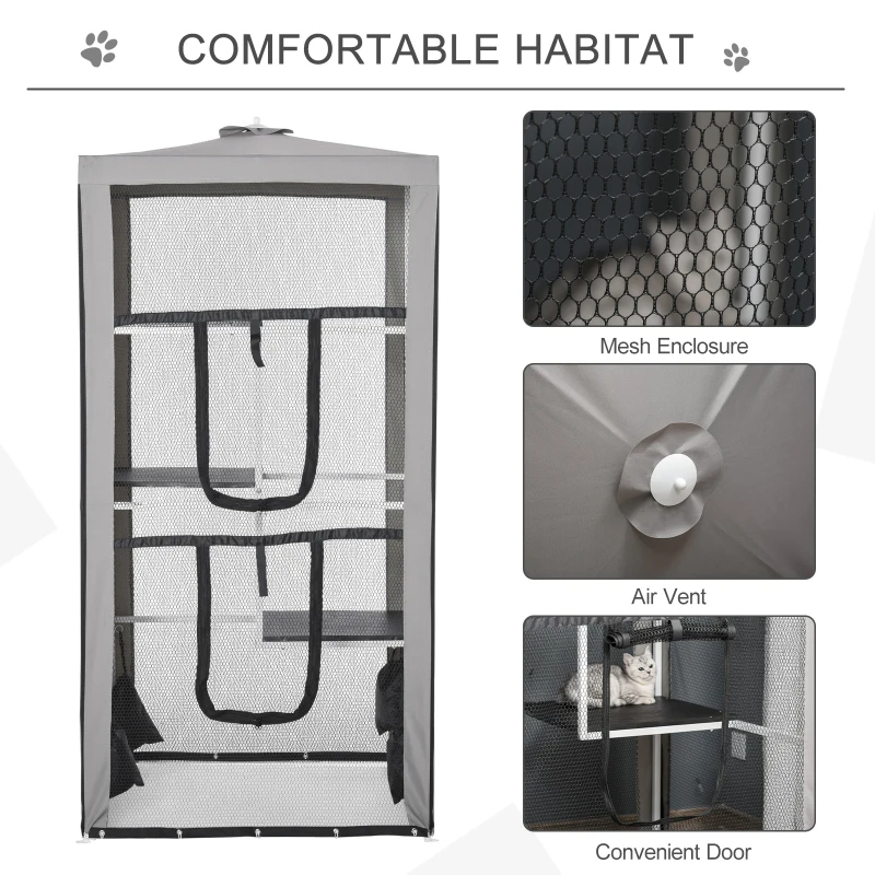 Cat House Kitten Enclosure Mesh Playpen Steel Frame With 3 Platforms, 2 Doors And 4 Sandbags For Stability, IndoorOutdoor — image 4