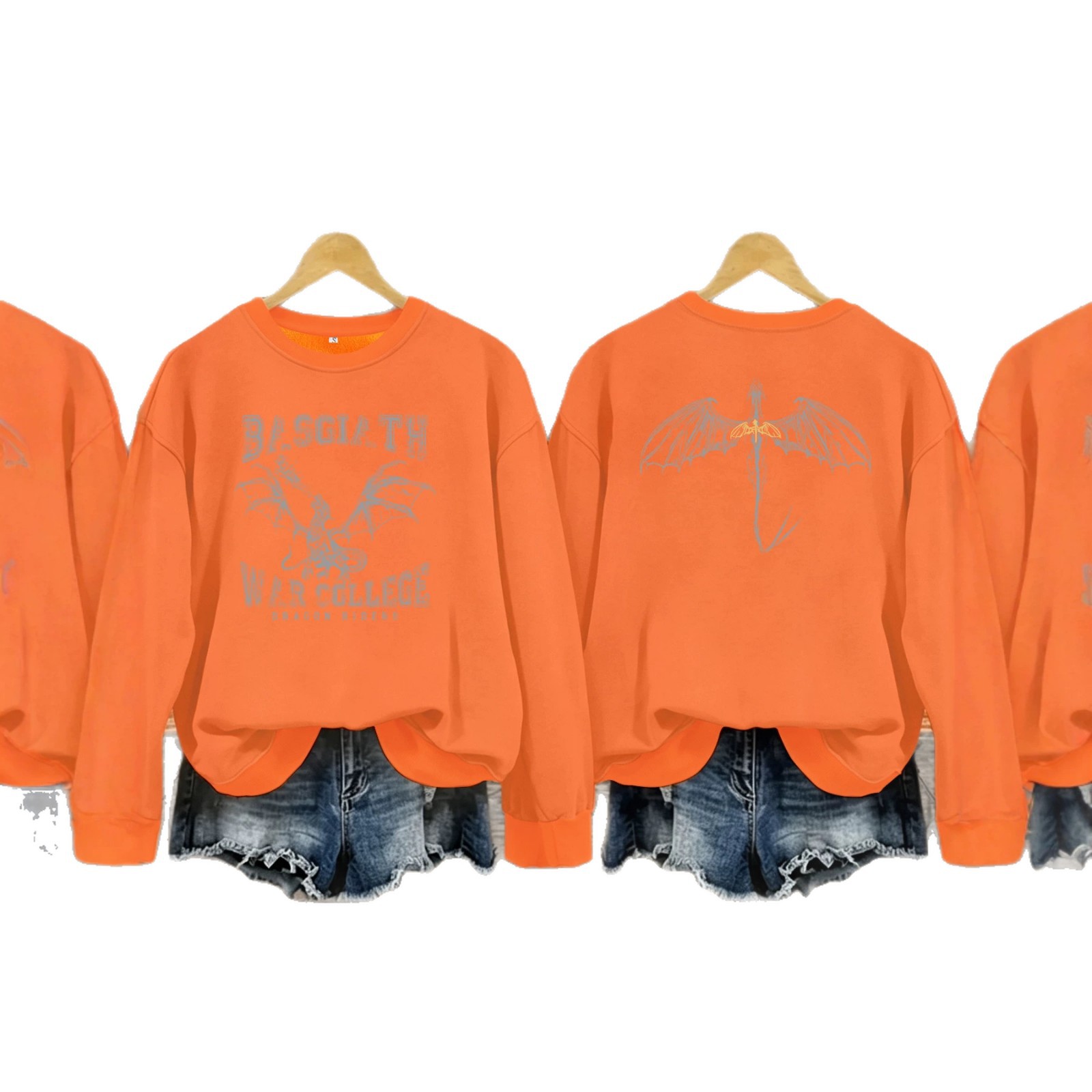 Fantasy Dragon and Bat Printed Round Neck Velvet Hoodie — image 1