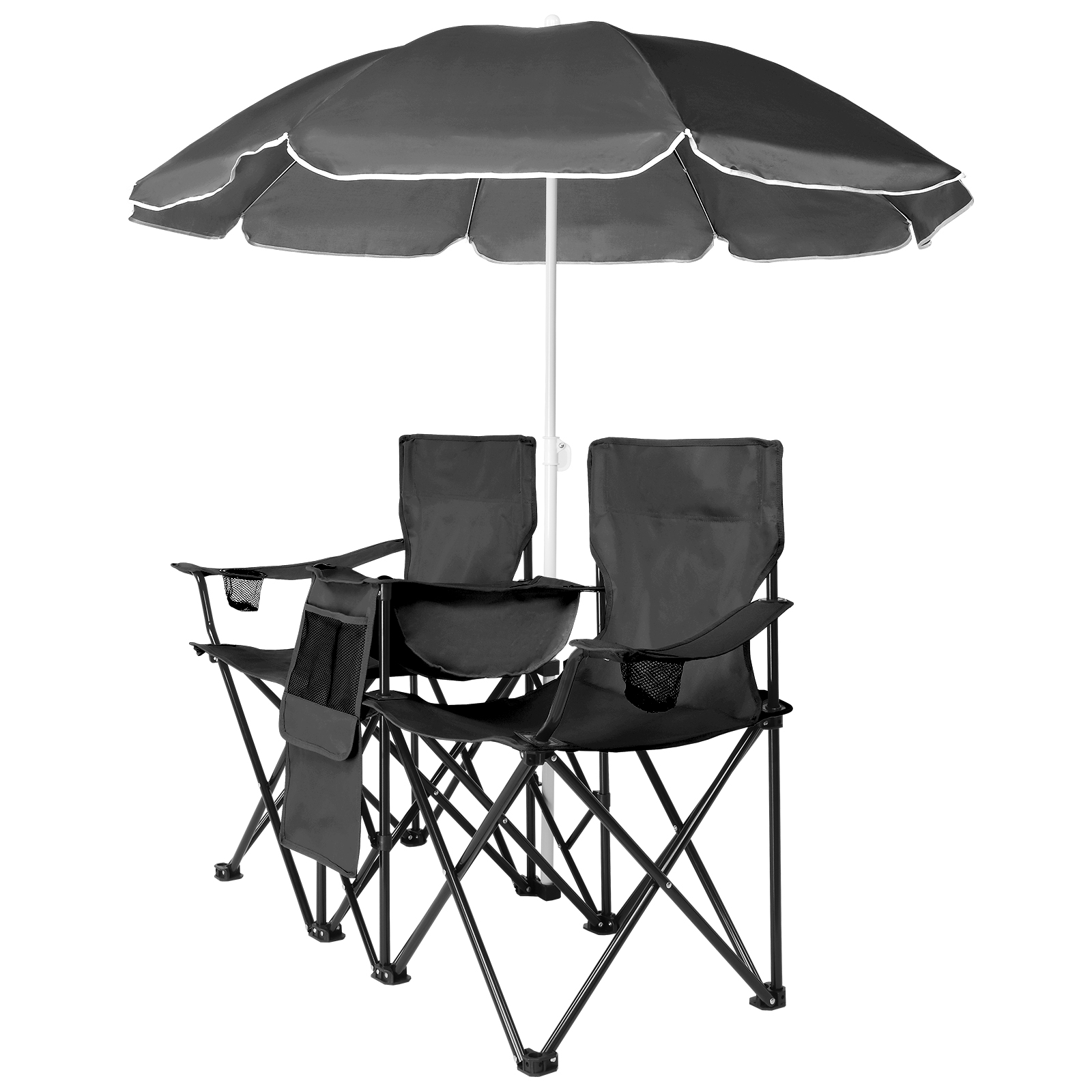 Silla de Pesca Negra con Soporte de Hierro, Malla Oxford y Sombrilla — imagen 5
