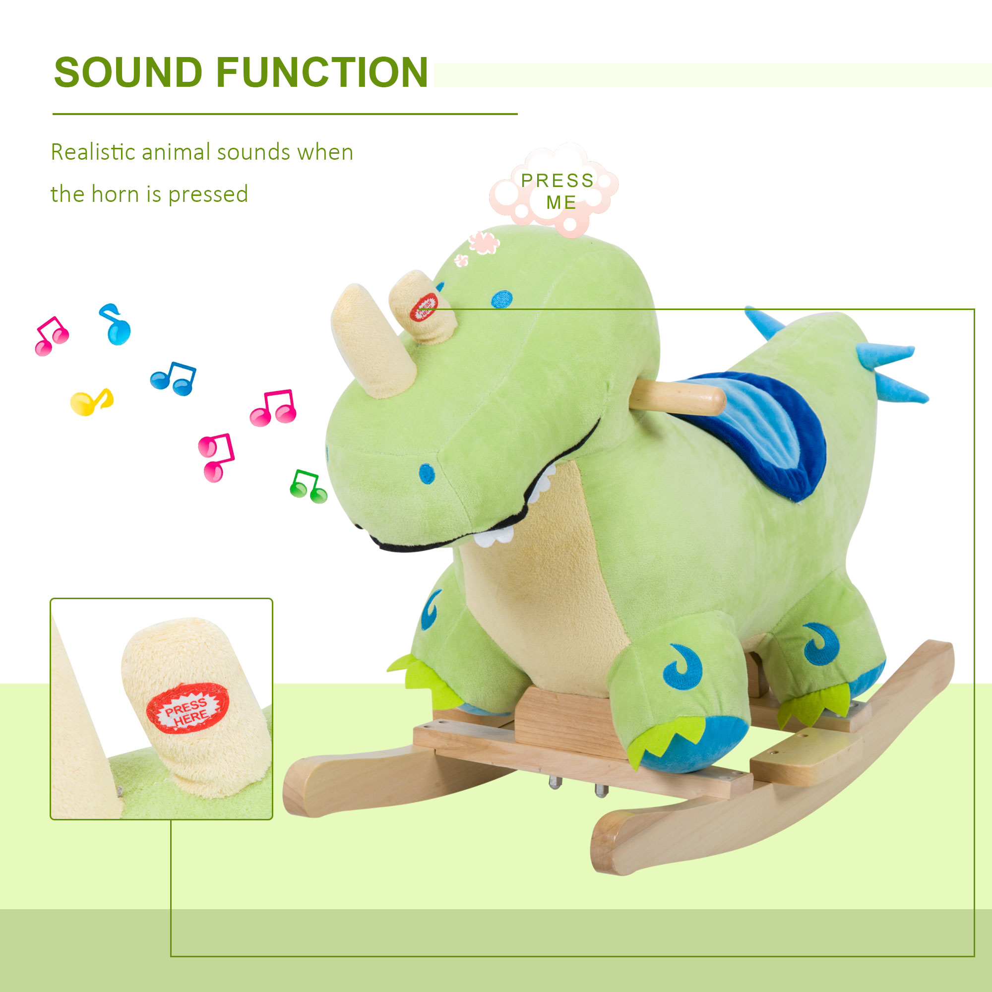 Caballo de Roca Plush para Niños con Sonidos Realistas y Dinosaurio Verde — imagen 2