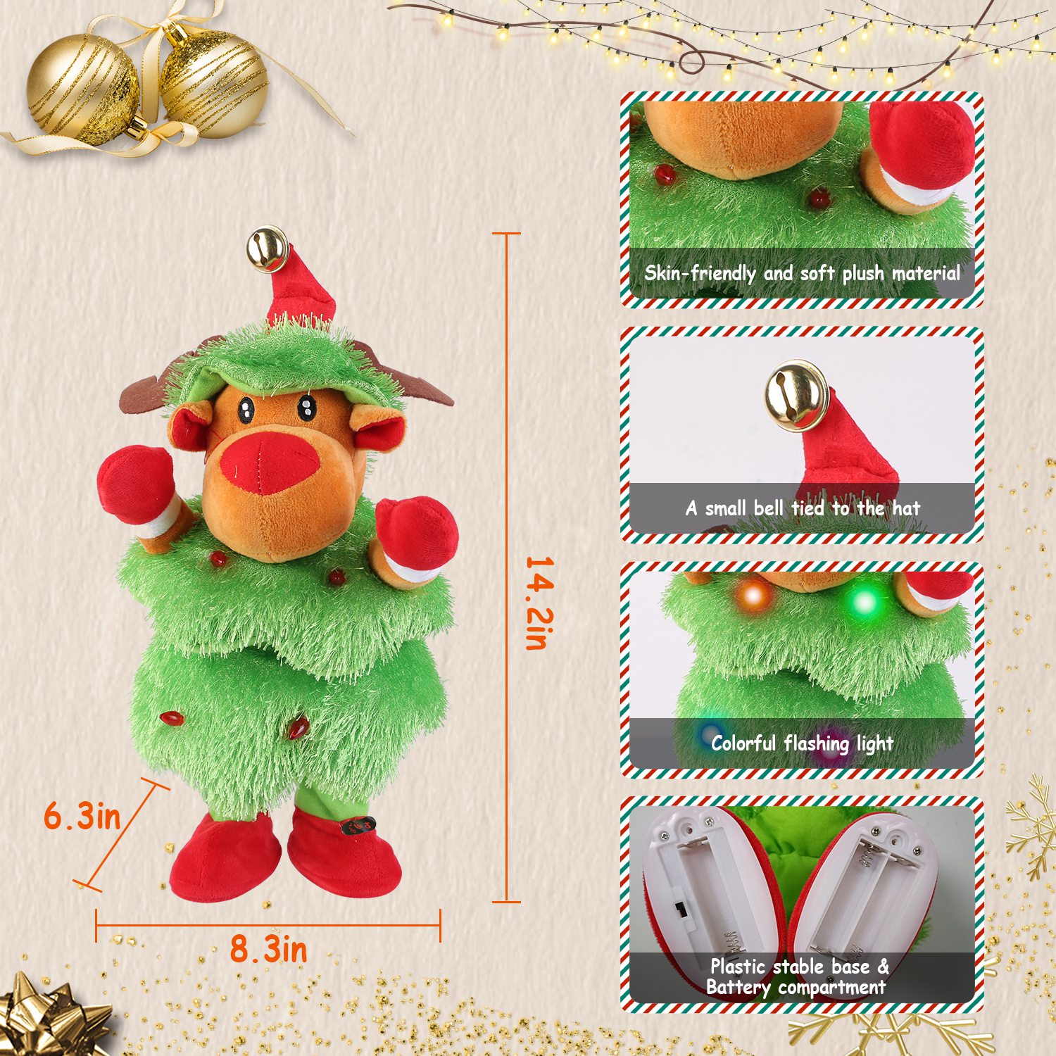 Plush de Elefante o Pinguino o Niño de Nieve con Movimientos Eléctricos que Baila, Canta y Habla Interactivamente con Canciones Divertidas para Regalos Navideños para Niños — imagen 3