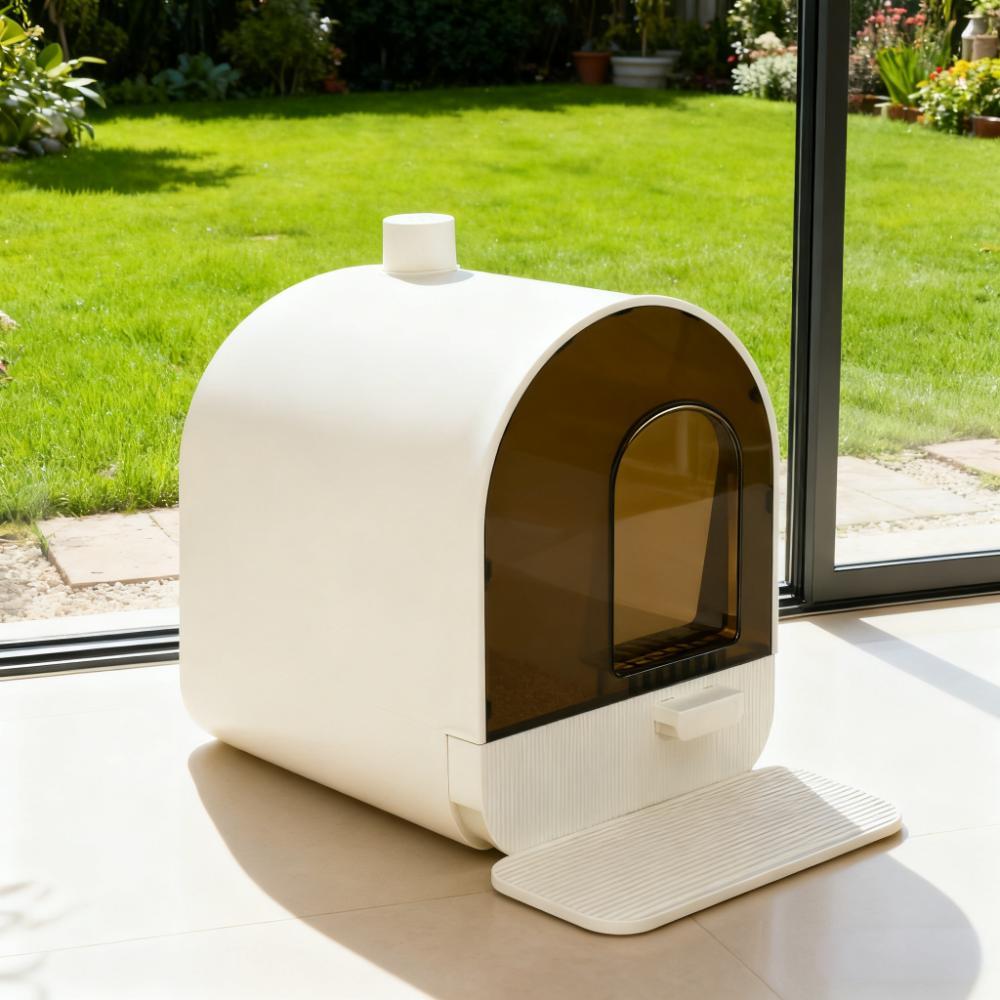 White Cat Litter Box With Lid With Scoop And Filter — imagen 5