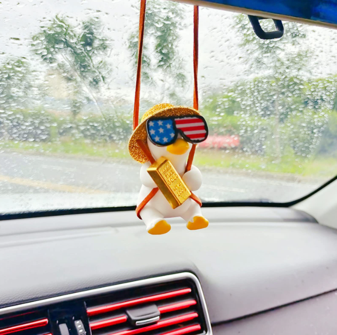 Handgun Cowboy Duck Car Rearview Mirror Pendant Decoration Super Cool Left Wheel Handgun Duck Anime Car Decoration Pendant Swing — image 4