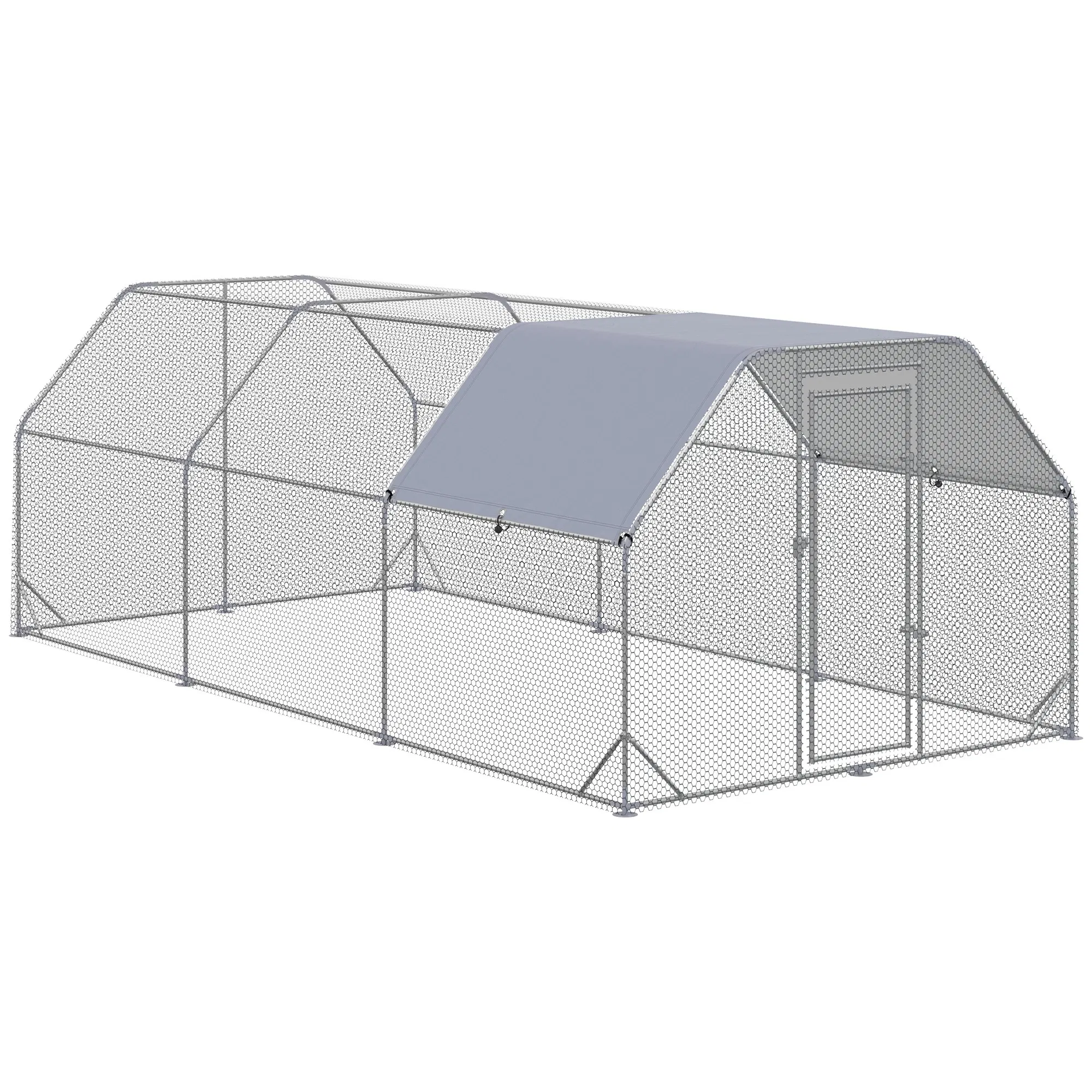 Chicken Run, Galvanized Large Metal Chicken Coop Cage, Walk-in Enclosure Poultry Hen Run House Playpen Rabbit Hutch with Flat Roof, Cover, 9.2' x 18.7' x 6.5', Silver — image 1