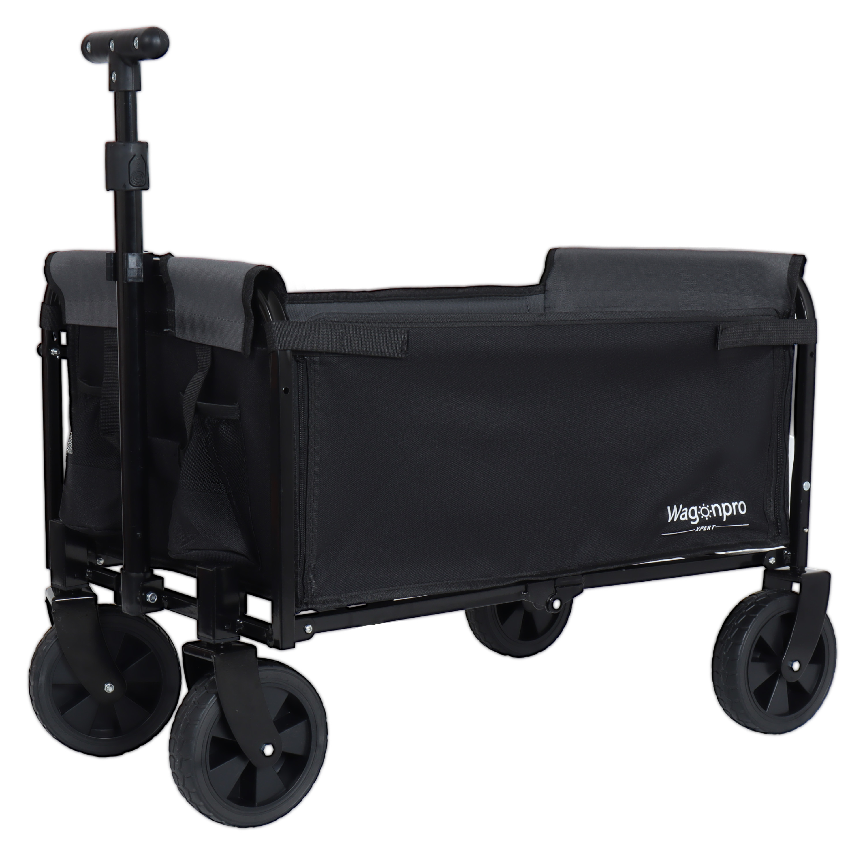 All- In- One Convertible Folding Camping Wagon Cart Bench Seat Storage Compartment & Included Dog Tether Black Gray — imagen 1