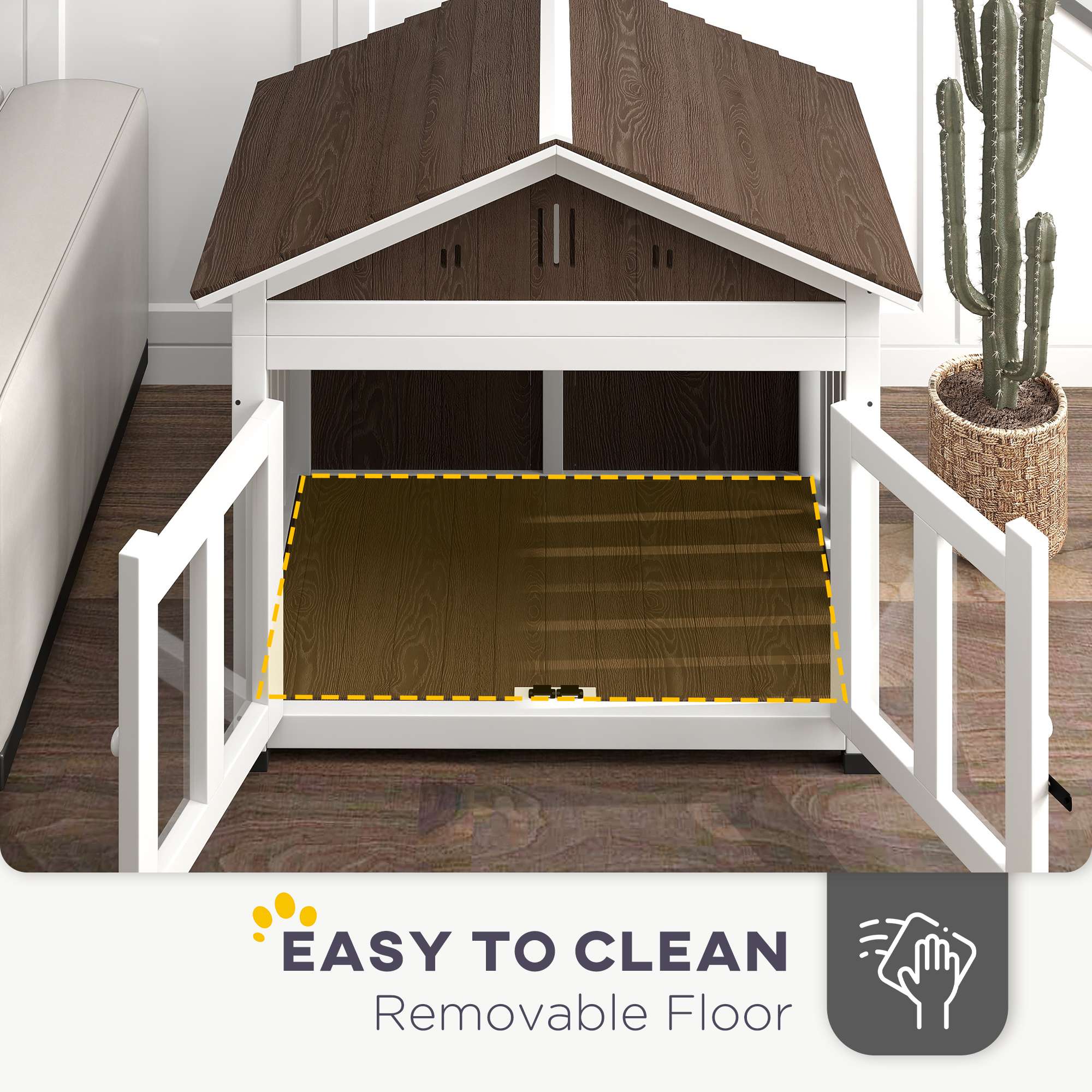 Casa de Perro en Madera L para Pequeños, Medianos y Grandes Perros con Ventilación y Piso Elevable Removible — imagen 6