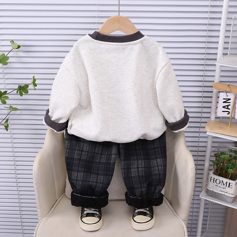 Stylish Boys Autumn Winter Fleece-Lined Dog Print Hoodie Set — image 3