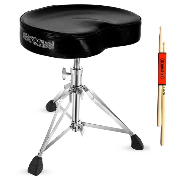 5 CORE Asiento de Batería Acolchado, Banco para Guitarra Tipo Silla de Montar, Ajustable y Resistente, Universal para Adultos y Niños, con Patas de Goma Antideslizantes - DS CH BLK SDL HD