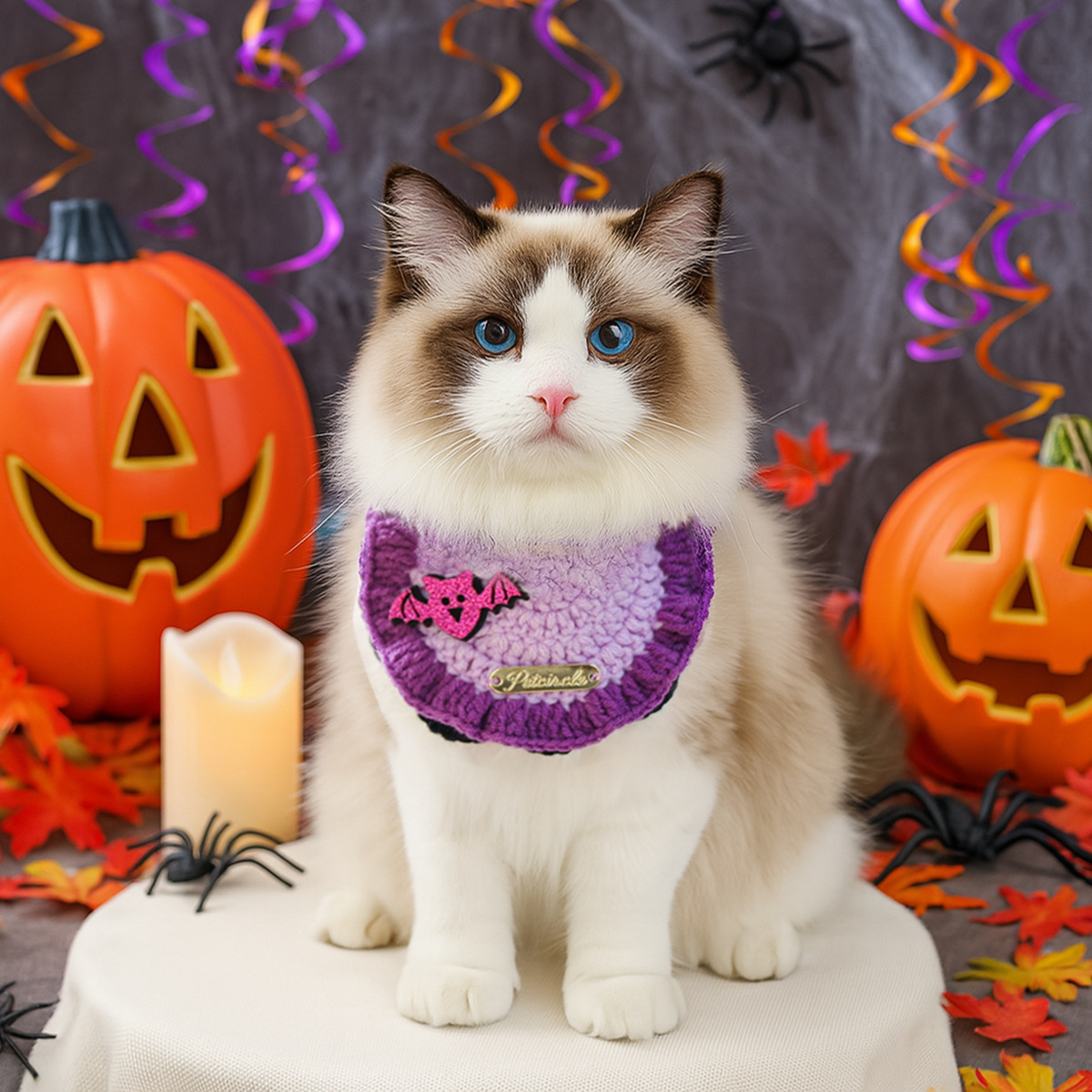 Accesorios para Mascotas de Halloween, Bandana de Lino Tejido con Etiqueta Dorada para Gatos y Perros, Collar Decorativo en forma de Murciélago — imagen 1