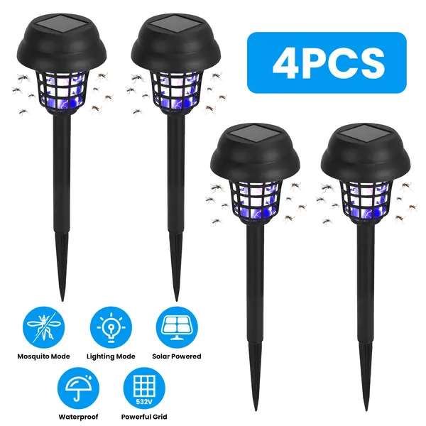 Paquete de 4 Antorchas Matamosquitos Solares para Exterior, Matainsectos Impermeable con Luz UV y Luz Blanca para Jardín, Huerto, Granja y Patio — imagen 1