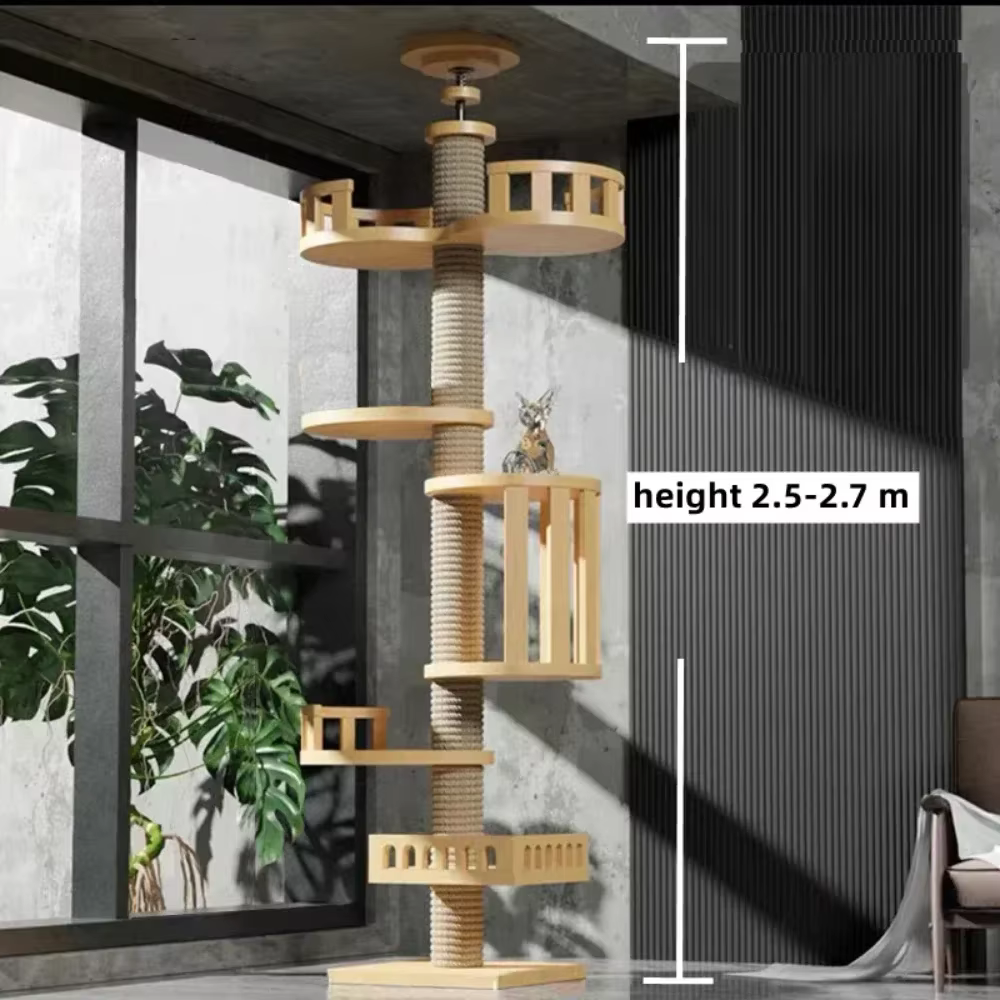Cats Tree Floor Solid Wooden Pets Furniture Climbing Multifunction Kitten Trees Tower Adjustable Multilayer Cat Climbing Frame — image 6