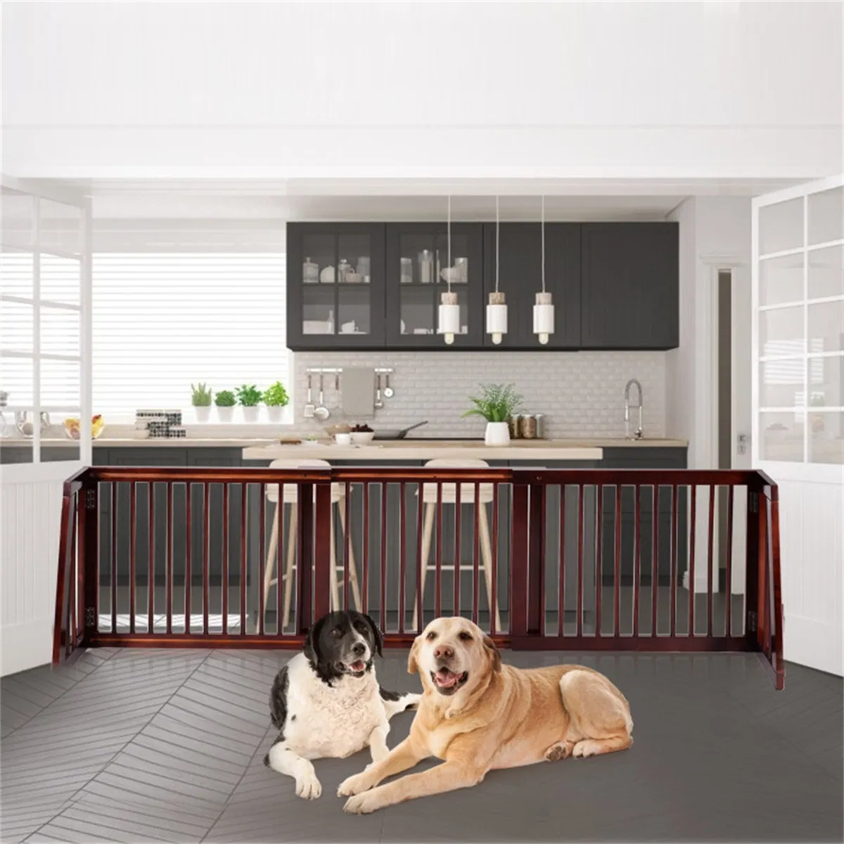 Wooden Pet Gate 3 Panels, Freestanding Length Adjustable — image 6