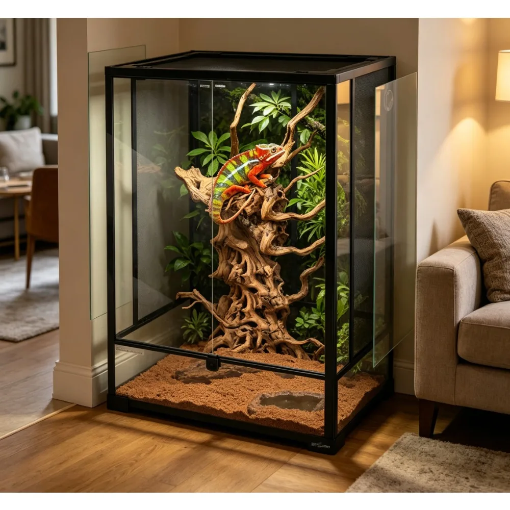 Glass Reptile Terrarium Tall 67 Gallon Rainforest Habitat with Double Hinge Door and Screen Ventilation — image 1