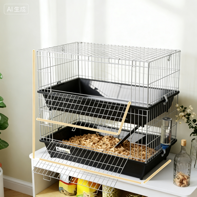 PawHut 2-Tier Small Animal Cage With 2 Doors, Trays, Dish, Bottle, And Ramp For Bunny, Ferret, Chinchilla, Black — imagen 11