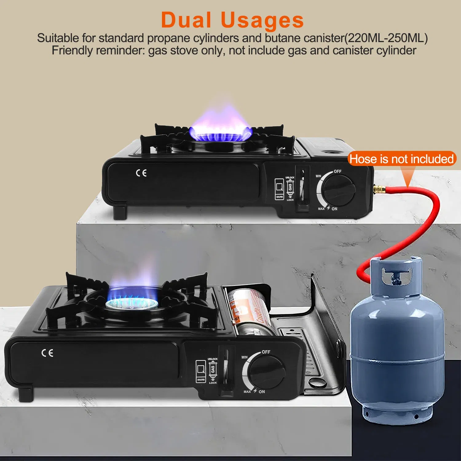 3300W Portable Camping Stove Butane Canister Dual Fuel Burner Piezo Electric Ignition Single Burner With Automatic Tank Ejection Overpressure Cut Off Carry Case For Camping Hiking Picnic Fishing — imagen 7