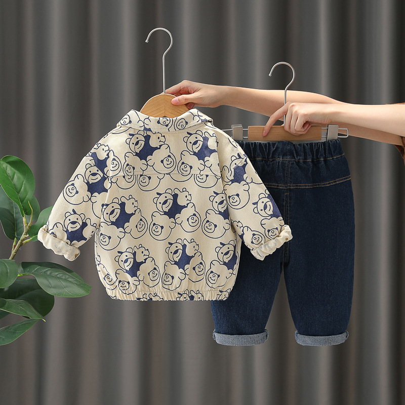Unisex Toddler All-Over Bear Print Zip-Up Jacket and Pants 3-Piece Set 0-4 Years Spring Autumn Kids Clothing — image 4