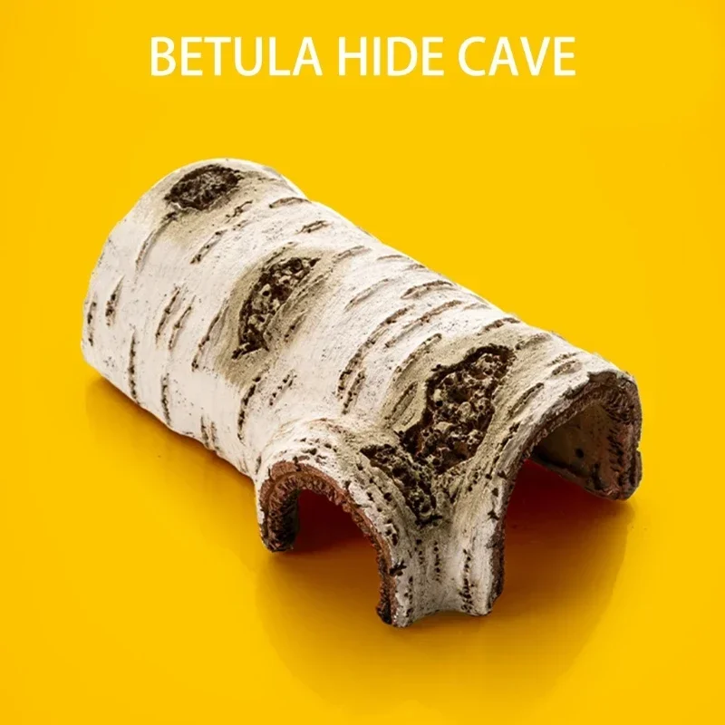 Pet Reptile Artificial Birch Log Hide Box Hide House Caves for Pet Snake, Scorpions, Juvenile Corn, Lizards Scenery Terrarium Decor