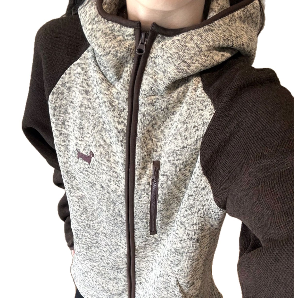 Dog Mid-Layer Hoodie for Women, Color-Block Shoulder Sleeve Sporty Open Front Cardigan Coat — image 4
