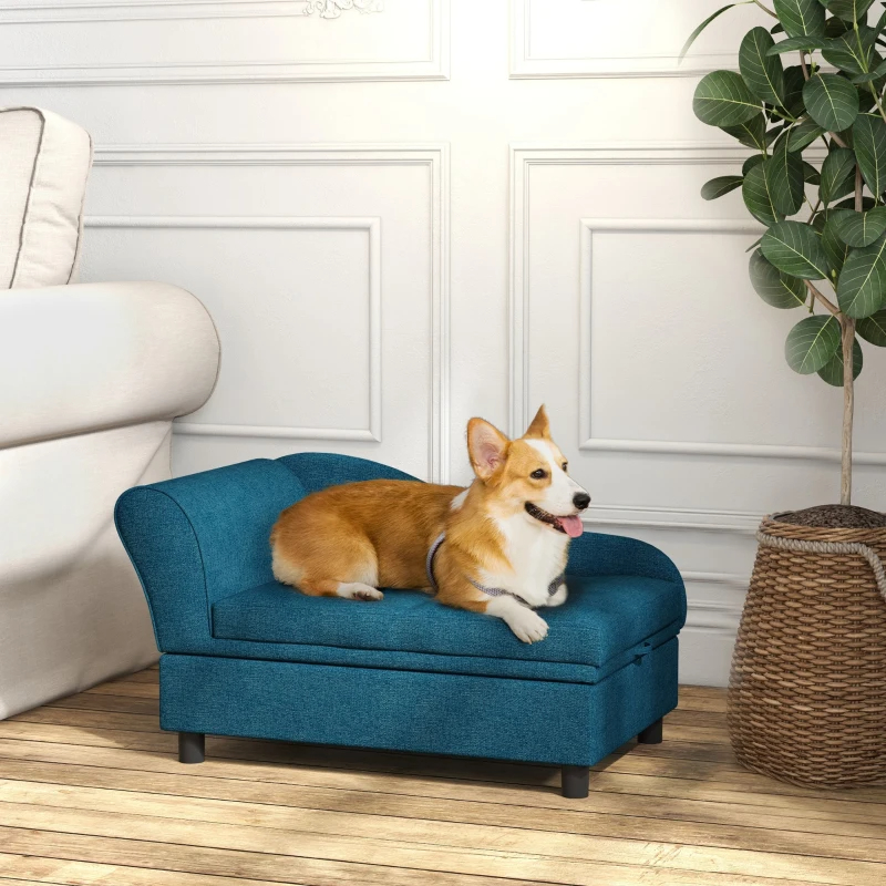 PawHut Pet Sofa Dog Sofa For Small Dogs With Storage, Dark Blue — imagen 1