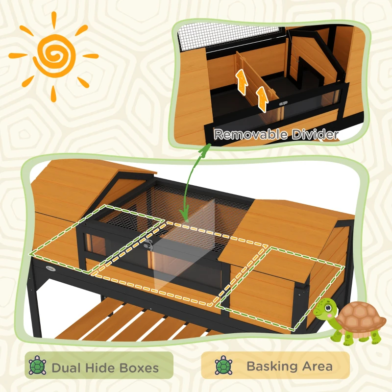 Tortoise Enclosure Tortoise House With Adjustable Lamp Holder Storage Shelf, Dual Main Houses, Openable Lid, Yellow — imagen 6