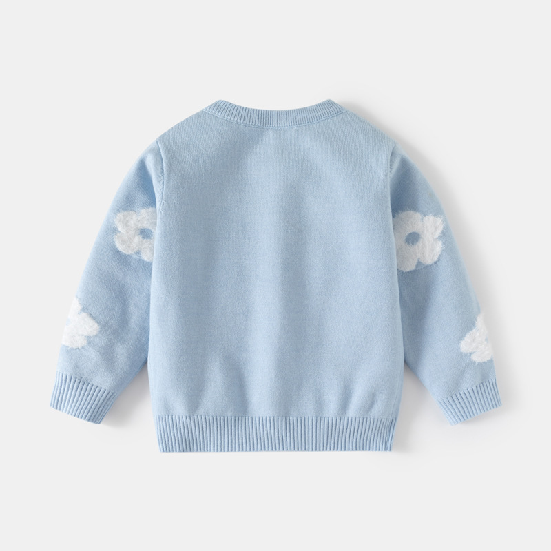 Girls Floral Print Knit Cardigan, Soft Faux Mink Sweater, Single Layer Button Front Top — image 3