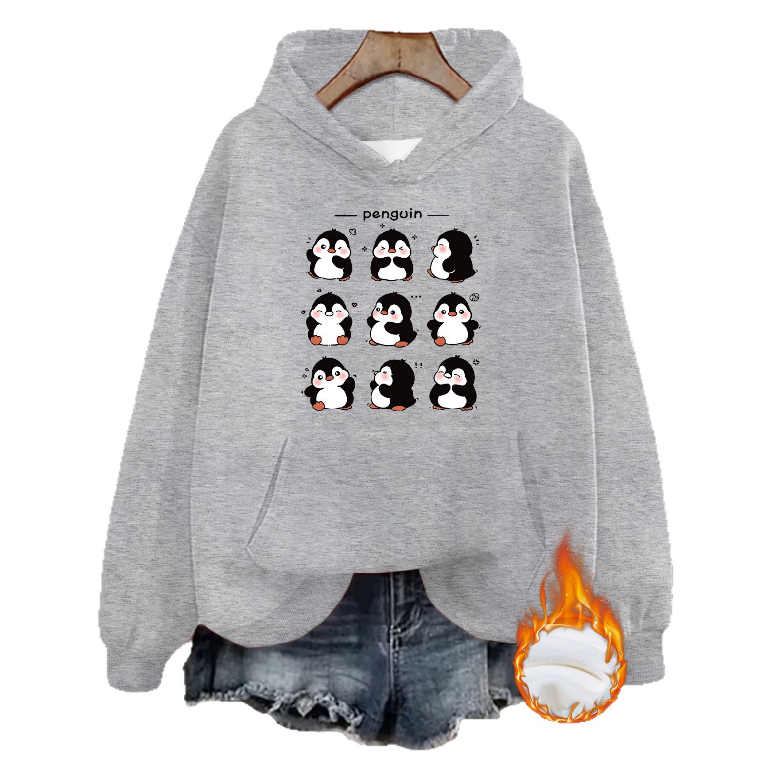 Penguin print hooded sweatshirt — image 2