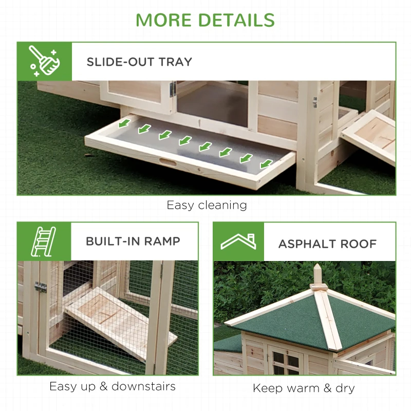 Wooden Chicken Coop With Nesting Box, Cute Outdoor Hen House With Removable Tray, Ramp Run, For Garden Backyard, Natural — imagen 5