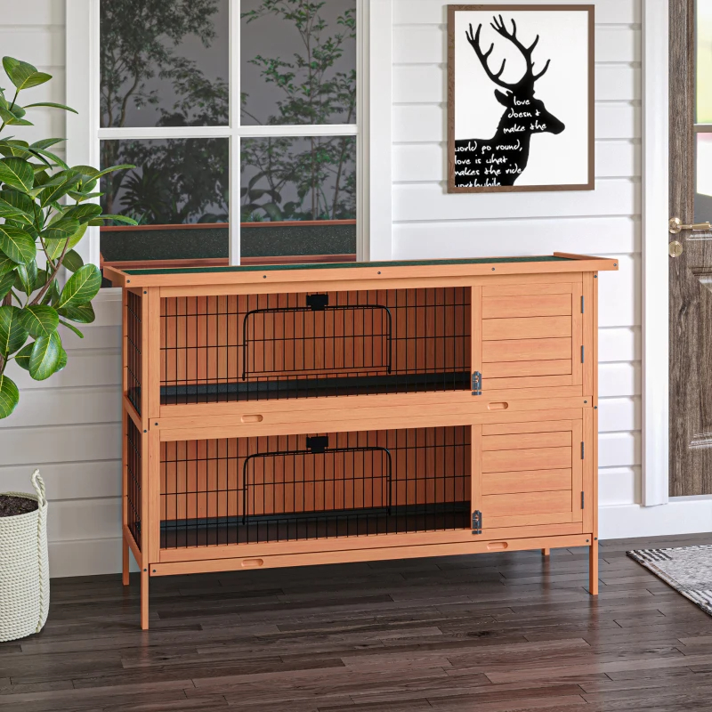 2-Story Large Rabbit Hutch Bunny Cage Wooden Pet House Small Animal Habitat With Lockable Doors, No Leak Tray And Waterproof Roof For Rabbits, Chickens, Ducks, Outdoor Indoor Natural — imagen 1