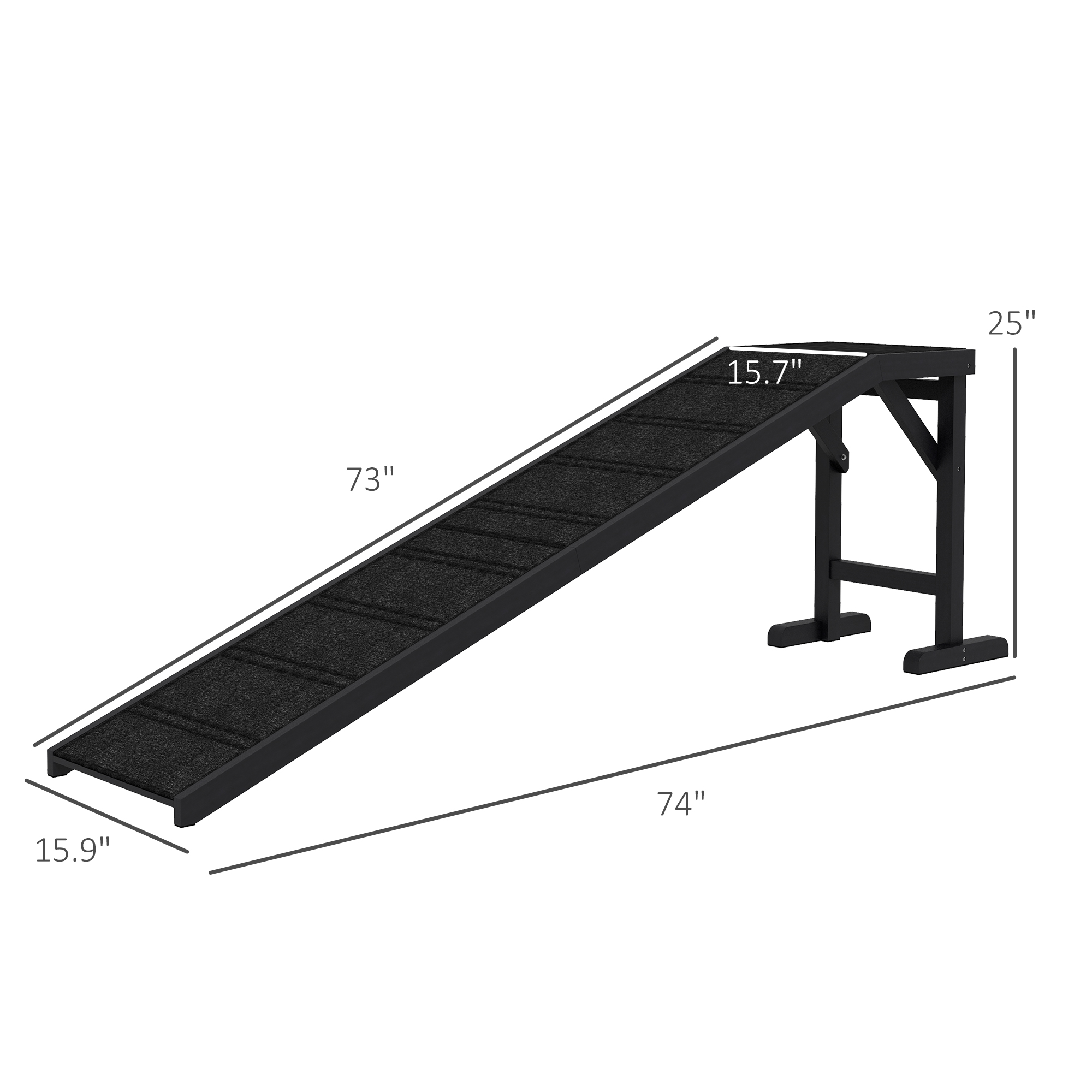 Paso para Perros con Alfombrilla Antideslizante y Plataforma Superior, 74" x 16" x 25", Negro — imagen 4