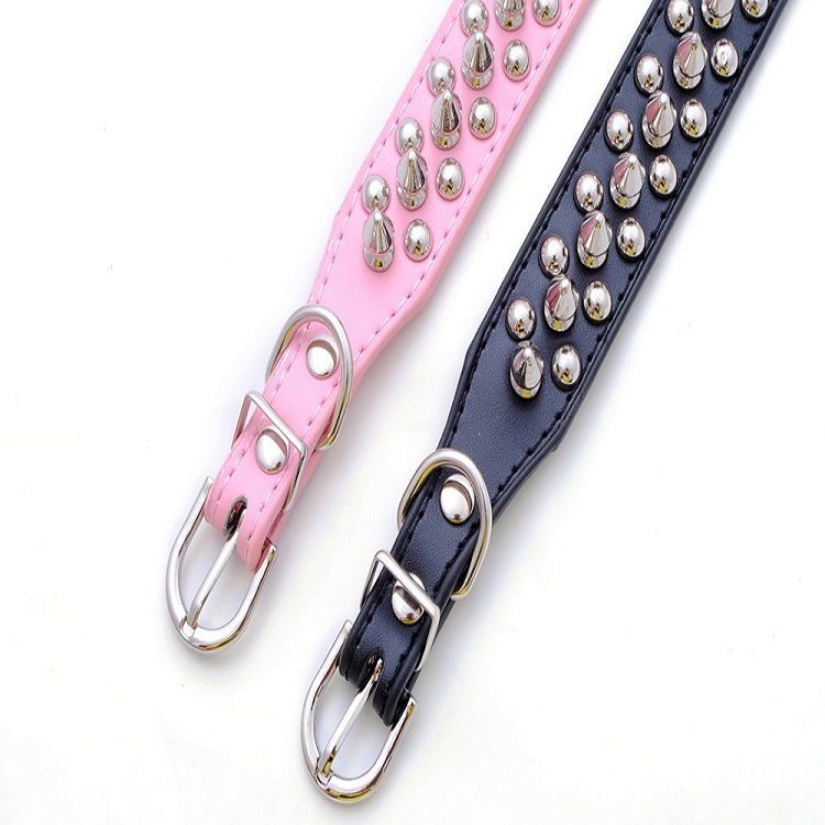PU Leather Round Head Anti Bite Pet Collar Cool Rivet Nail Bullet Nail Punk Cat Dog Collar — image 3
