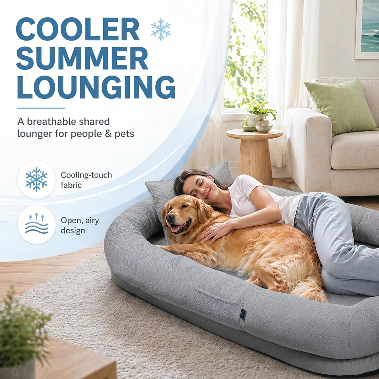 Manta de Enfriamiento para Perros y Humanos - Silla de Piso Transitable, 72'' x 41'' x 12'', Gris Glaciar: Perfecto para Descansar en Verano — imagen 5