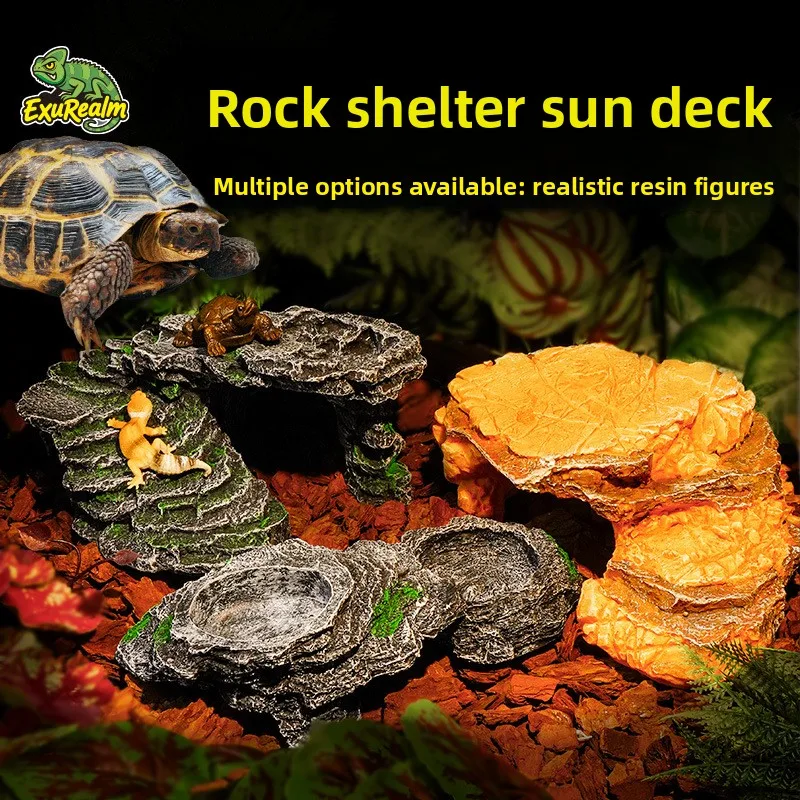 Resin Reptile Hideout – Rock Basking Platform & Cave Decor, Multi-Functional Shelter for Turtles, Lizards & Aquariums — image 1