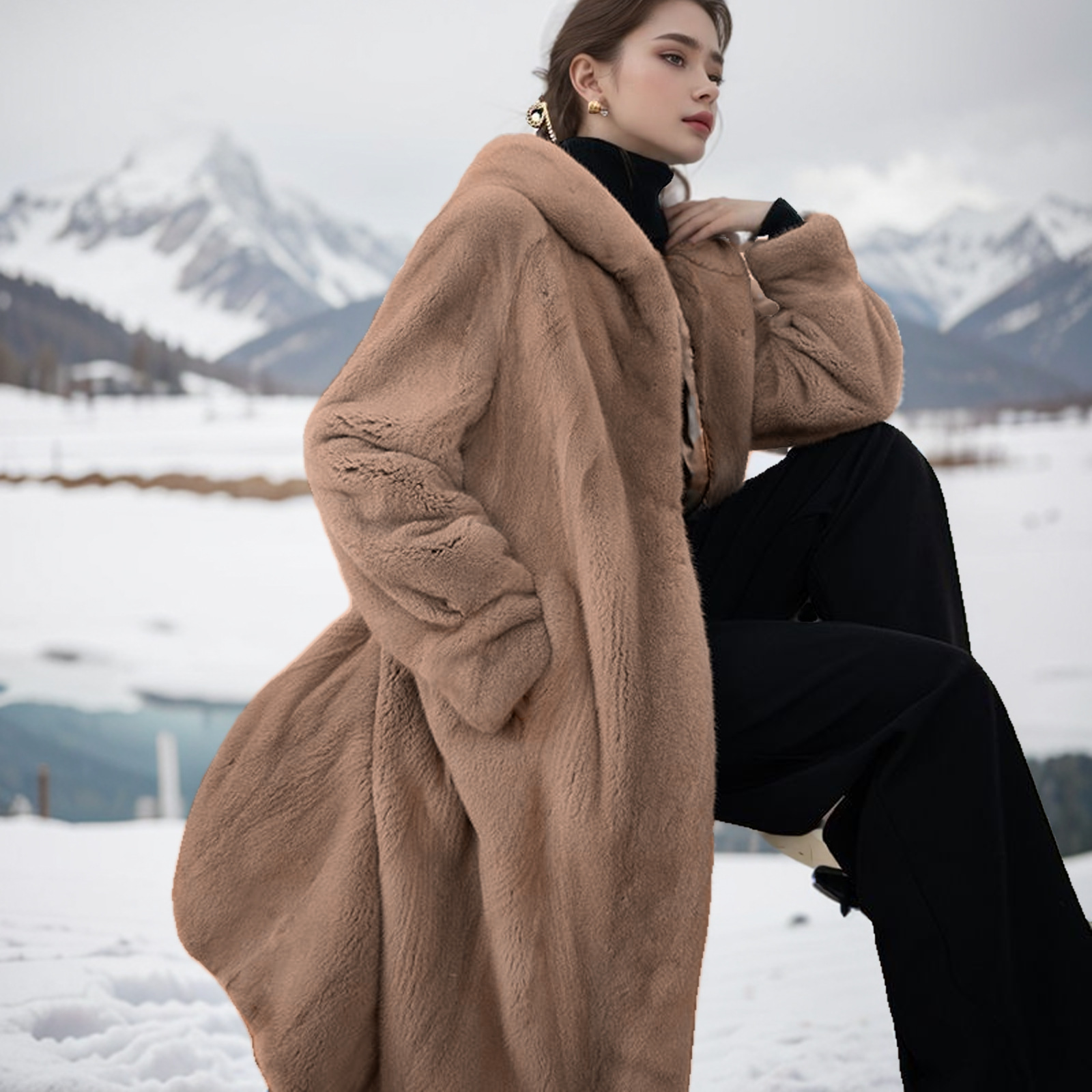 Traje de Pelo Falso de Leopardo Grueso Plus Size — imagen 15
