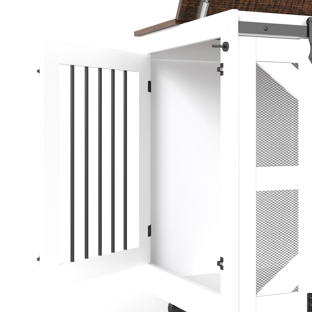 47.2 Mobile Dog Crate With Flip-Top Feeding Door, Dual-Access & 5 Caster System 2 Locking, Side Hooks - Multi-Functional Pet Kennel, double Dog Crate Furniture — image 20
