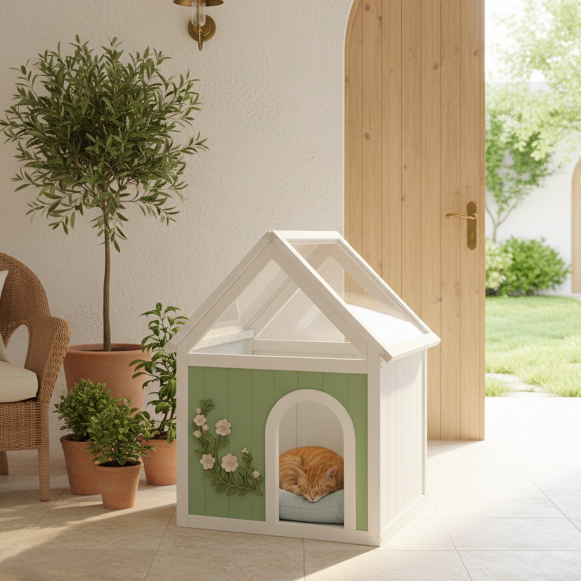 SAGE FSC-Certified Cedar Indoor Cat House with Clear Acrylic Roof – Wooden Pet House for Small Cats & Dogs — image 12