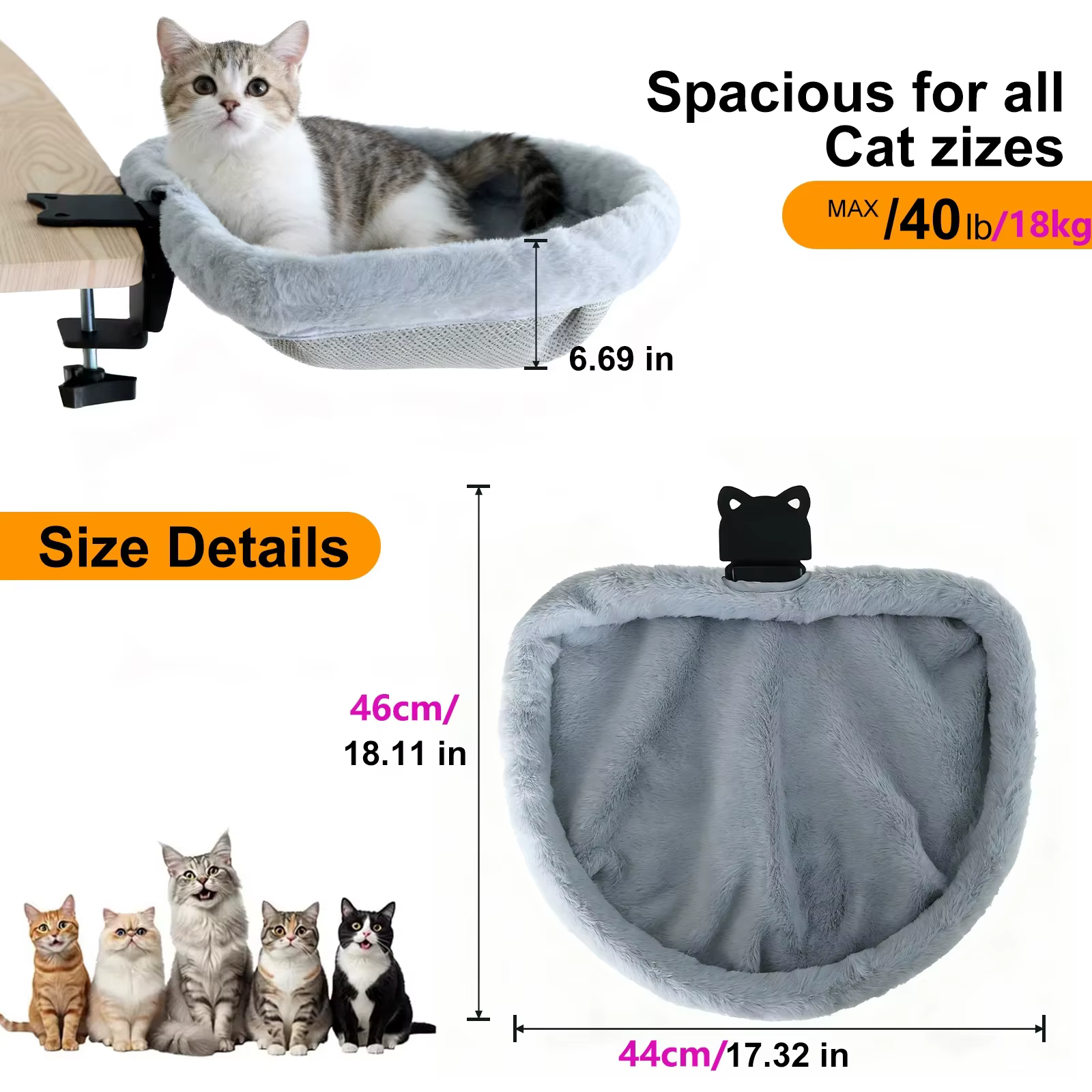Gabinete de descanso para gatos plegable semicircular con sujeción no resbalosa: un nido cómodo y seguro para gatos en el hogar y oficina — imagen 2