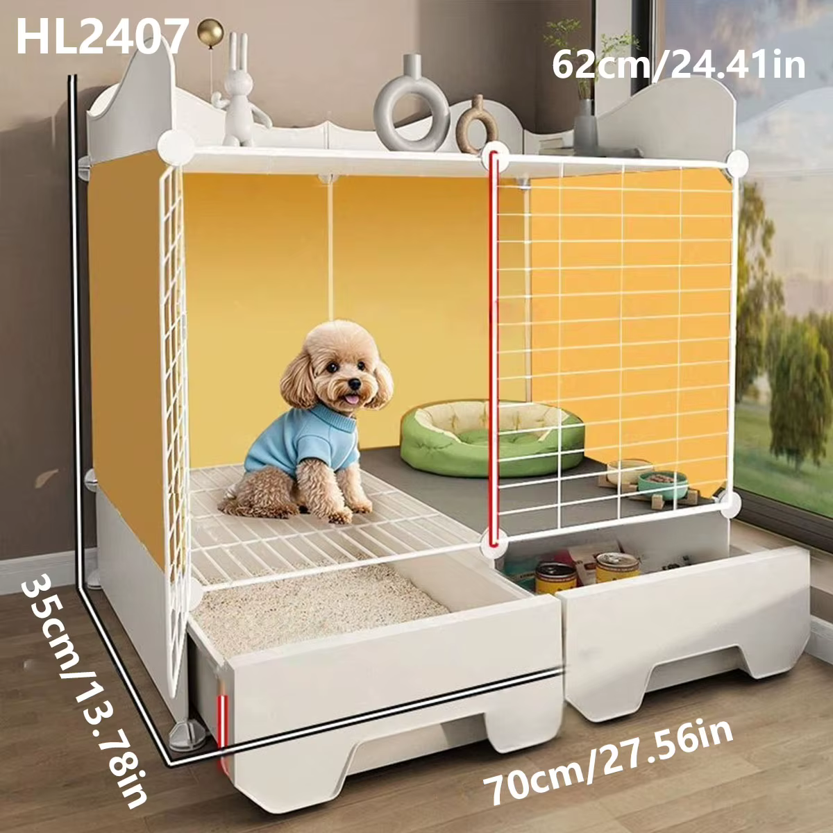 Small Dog Cage with Separate Toilet Area for Indoor Use, Suitable for Household Pets Like Teddy, Corgi, Small Dogs, Rabbit Villa, and Kitten Cage with Litter Box — image 6
