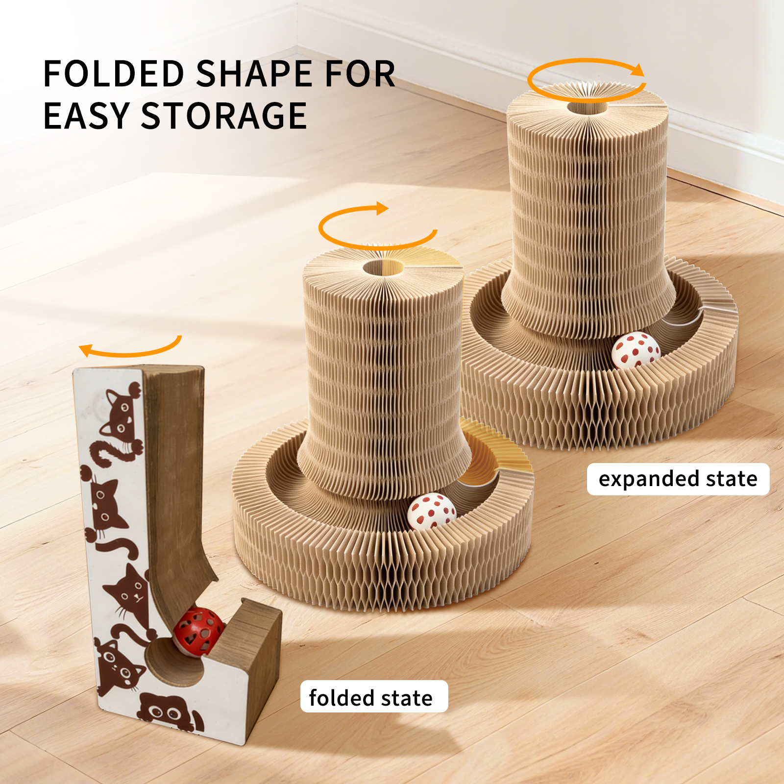 Multi-form Foldable Magic Organ Cat Scratcher Corrugated Cardboard Scratch Board Interactive Cat Toy With Rolling Bell Ball Indoor Kitten Grinding Claw Furniture — image 1