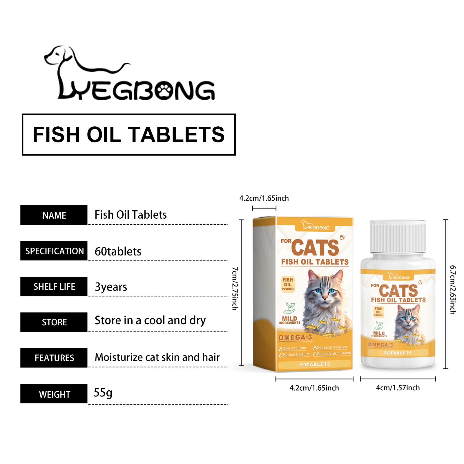 Tabletas de Aceite de Pescado Clase 3 para Gatos, Suplemento Multivitamínico para Pelaje y Corteza, Apoya Salud Inmunológica, Cardíaca y Ósea, 60 Tabletas Chupables — imagen 7