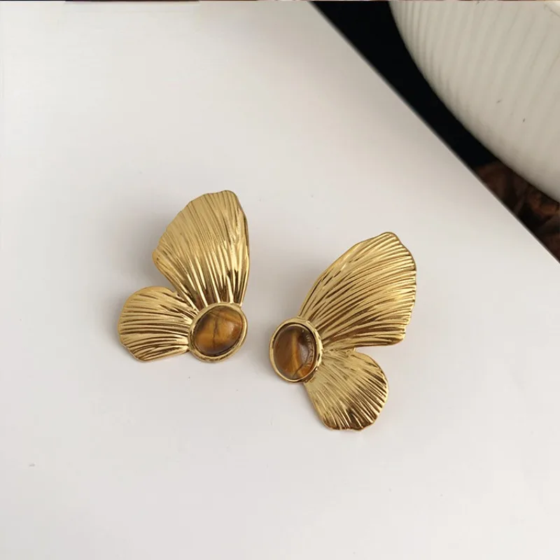 Silver Needle Metallic Gold Color Circle Butterfly Stud Earrings For Women Girl Party Wedding Gift — image 2