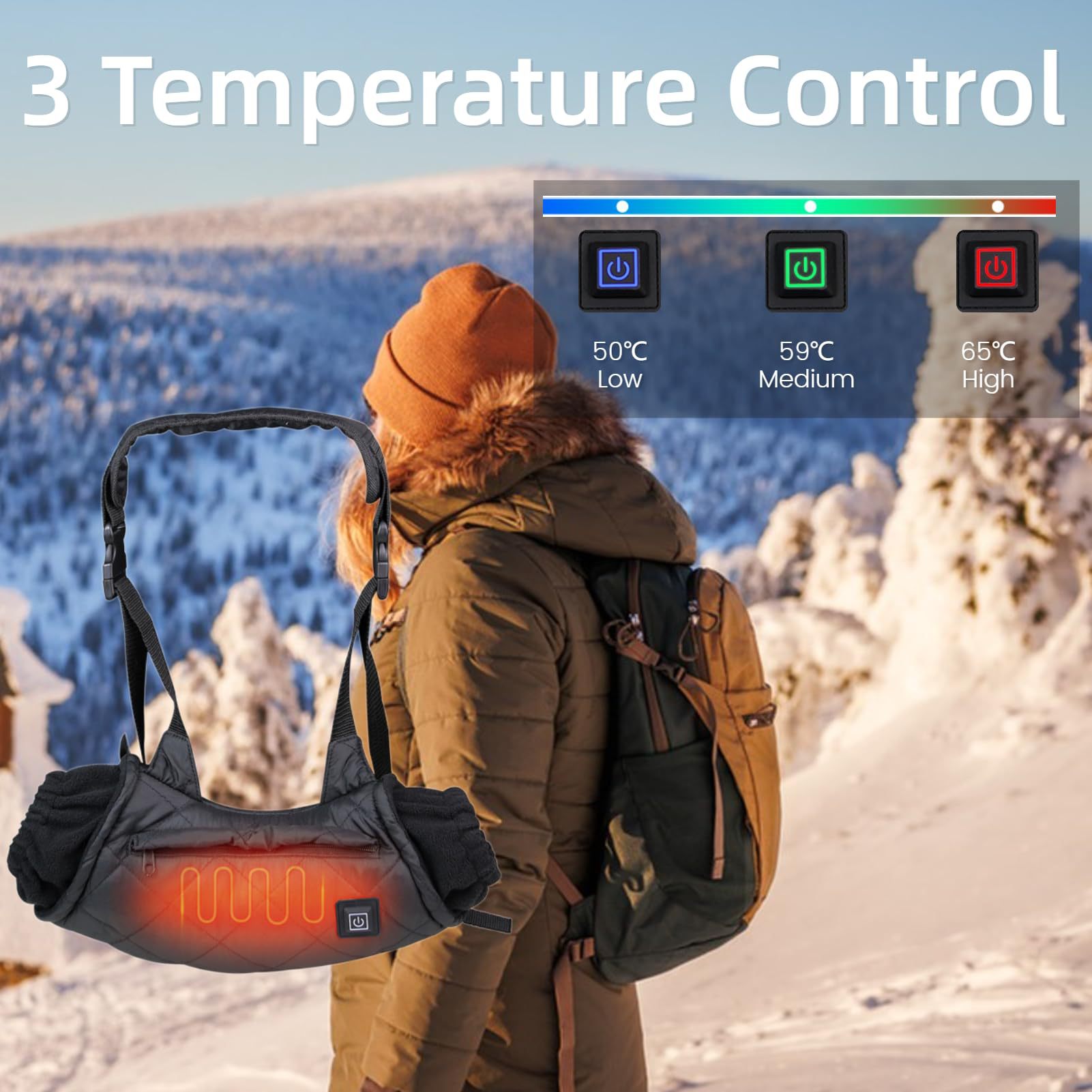 Ice fishing equipment outdoor camping heated warm gloves three speed adjustable heating warm handbag — image 4