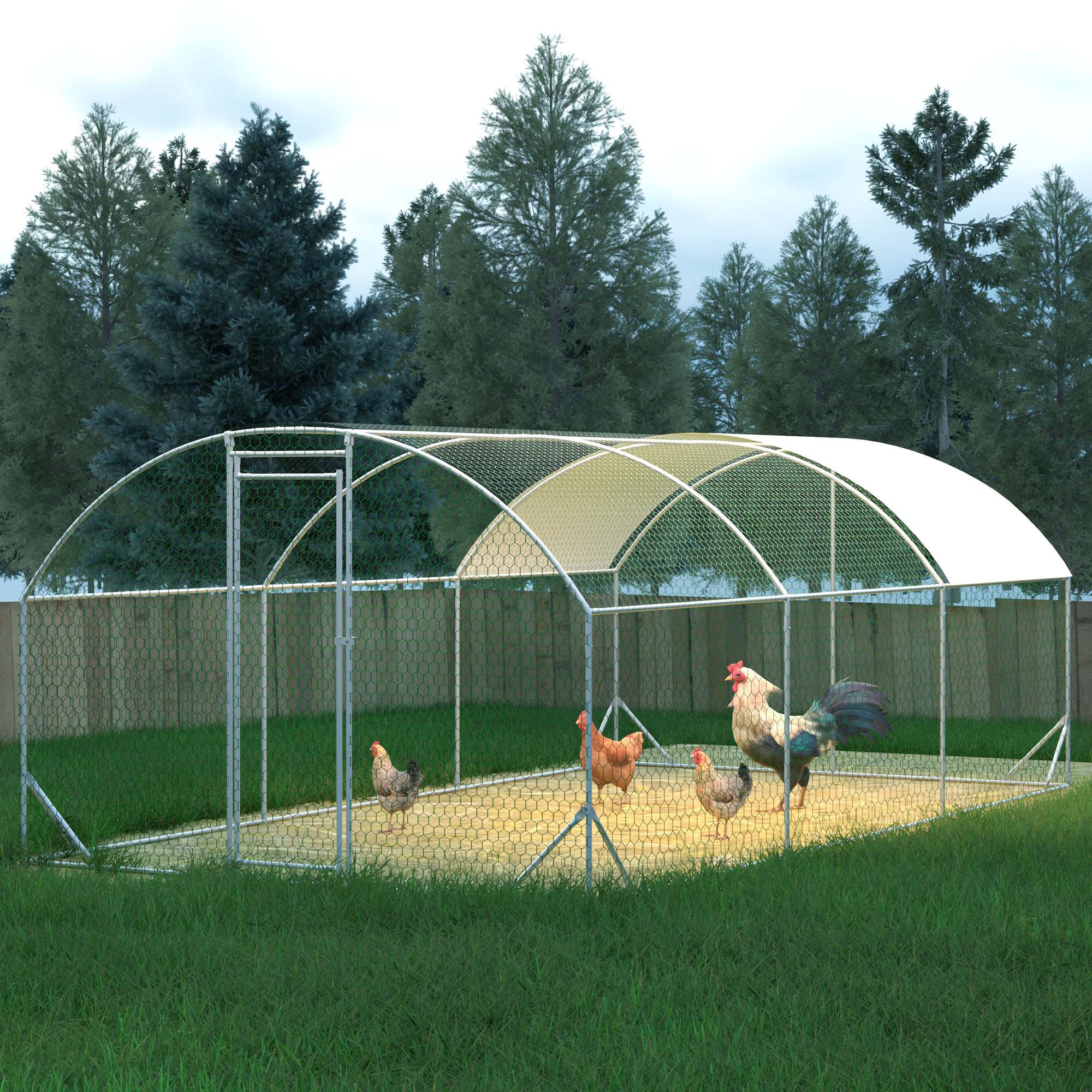 Large Chicken Coop Metal Chicken Run With Waterproof And Anti-UV Cover, Dome Shaped Walk-in Fence Cage Hen House For Outdoor And Yard Farm, 9.84 X 19.68 X 6.56 Ft — imagen 9