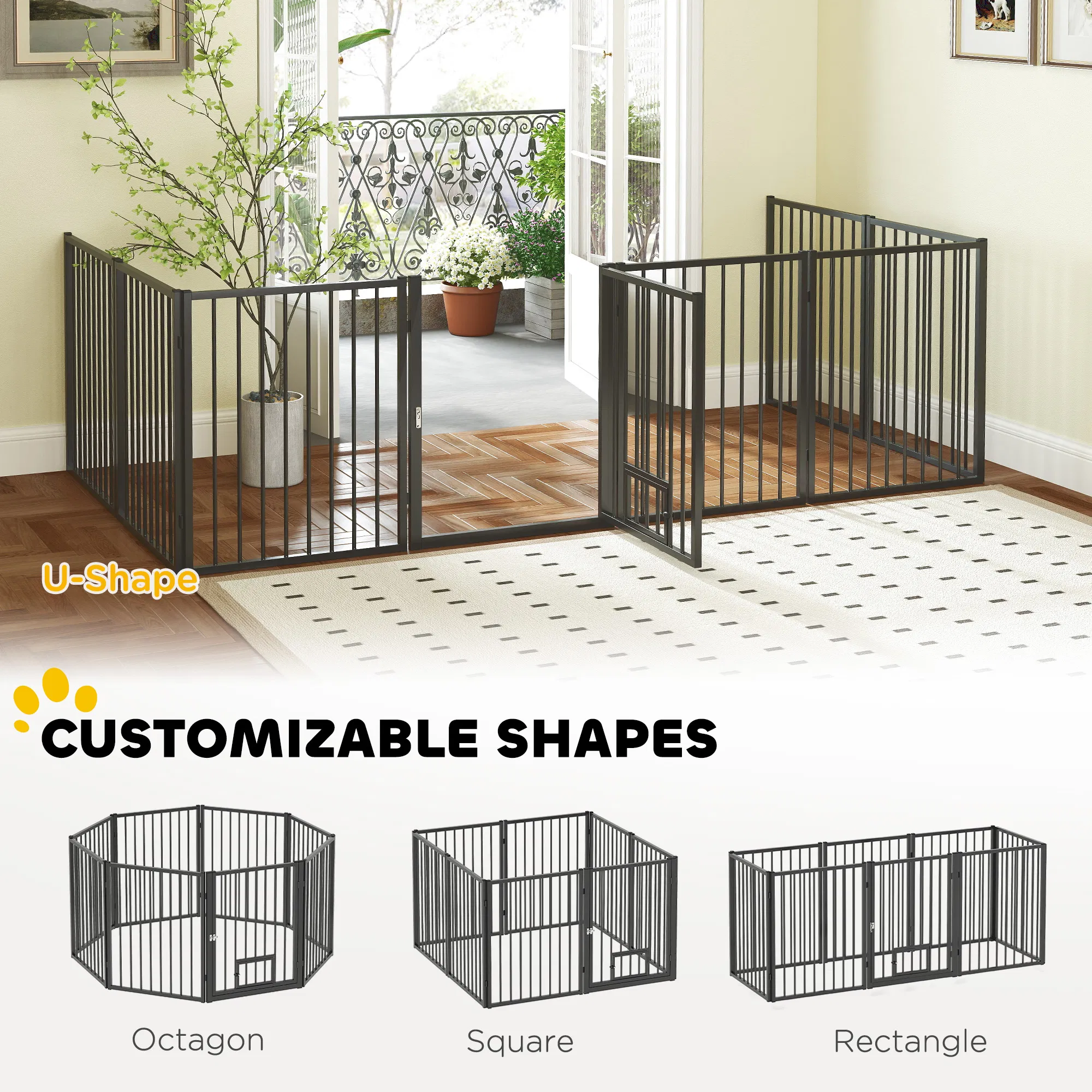 8 Panels Dog Playpen, Foldable Portable Pet Playpen with Door, for Small & Medium Dogs, 30"H — image 4