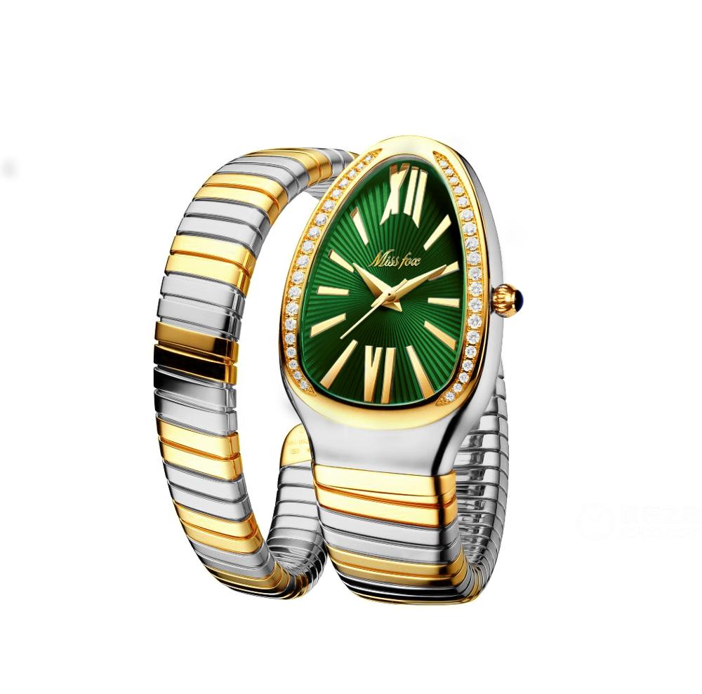MISSFOX 1221 Women's Watches Snake Shape Luxury Wrist Watch For Women Steel Unique Gold Quartz Ladies Watch Clock Relogio Feminino — image 10