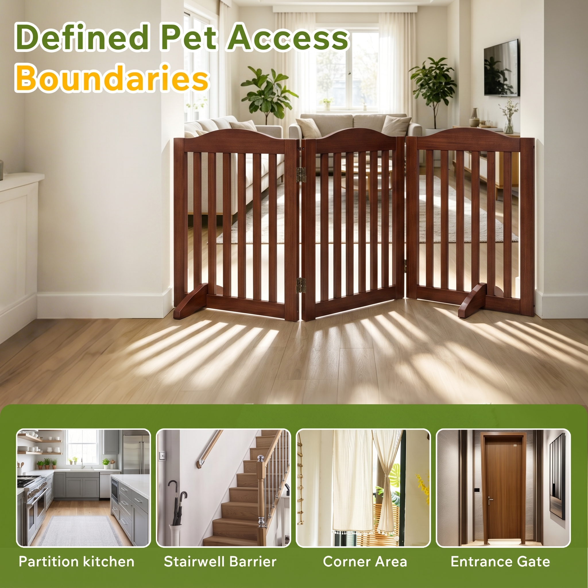 Puerta de Perro de Madera Plegable para Casa, 3 Paneles, 24 pulgadas, Barra de Acceso para Mascotas — imagen 4