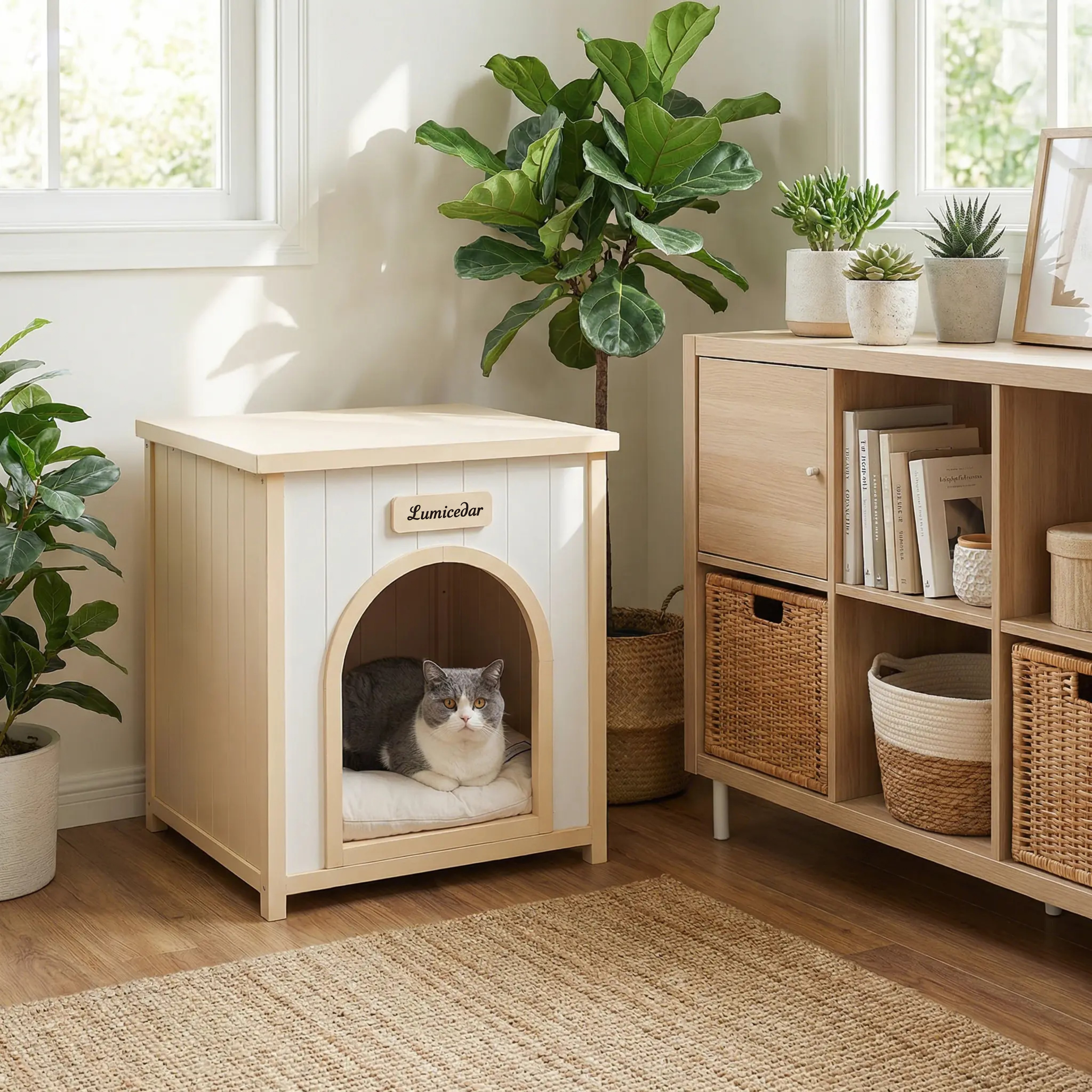 Modern Indoor Wooden Dog House with Removable Cushion – Solid Cedar Pet House for Small Dogs & Cats, Furniture-Grade Scandinavian Design — image 21