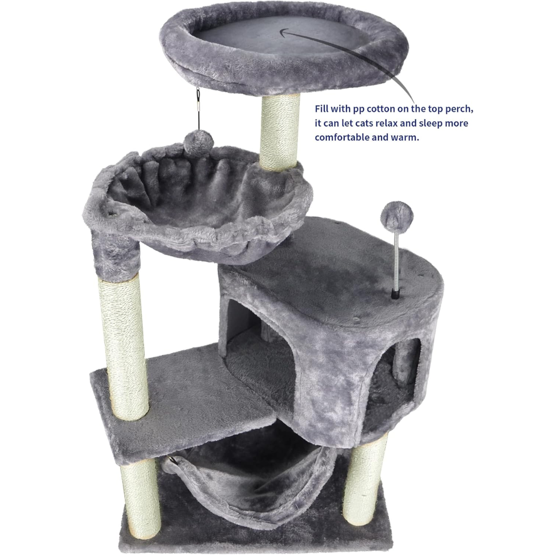 Árbol para Gatos con Condo y Hammock Grande, Gris — imagen 3